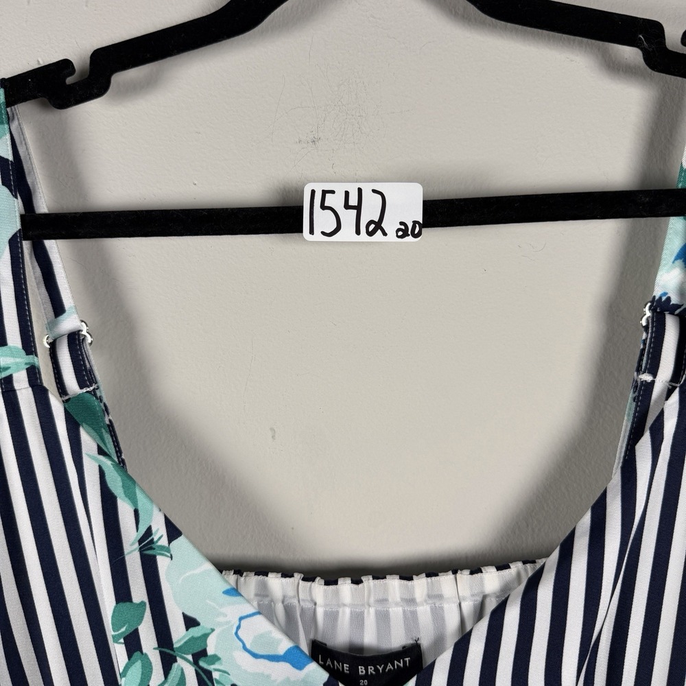 LANE BRYANT NAVY FLORAL STRIPE SZ 20 V-NECK RUCHED WAIST MAXI DRESS Floral - Picture 12 of 16
